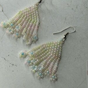 Pastel Rainbow Glass Beaded Fringe Earrings – Lightweight Statement Jewelry